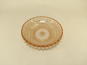 Stary, szklany talerzyk, spodek. 14,5cm, paterka, Rozalinowy. Kwiat.Talerz.