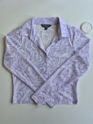 Wzorzysta liliowa przezroczysta siateczkowa bluzka koszula mesh top