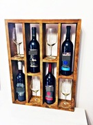 DREWNIANY stojak na butelki i kieliszki, pólka na wina,  4X4, 0124