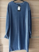 Prosta, niebieska, połyskująca sukienka na długi rękaw XL 