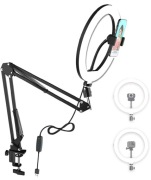 Statyw uchwyt biurkowy z lampą do telefonu 