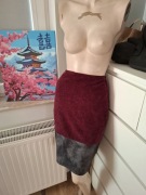 44 XXL vintage bordowa spódnica skórzana aksamitna welurowa ecoskóra retro
