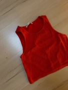 Czerwony marchewkowy top Pull&Bear w prążki bez ramion Rozmiar ML