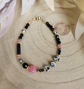 Bransoletka kamienie naturalne Jaspis Dalmatyński Onyks Hematyt Jadeit 