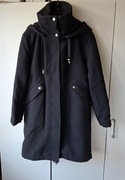 Parka Zara wełna podpinka kaptur czarna S-M