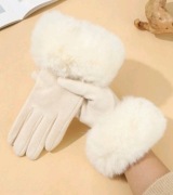 Ciepłe rękawiczki damskie rozmiar uniwersalny z futerkiem pięciopalczaste