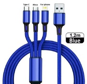 Kabel do ładowania w oplocie 3w1 USB typ C / microUSB / Lightning 