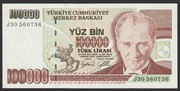 Turcja 100000 lirasi 1970 - Mustafa Kemal - stan bankowy UNC