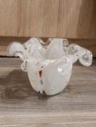 Miseczka/świecznik biała nakrapiana Murano szkło 