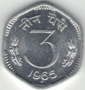 Indie 3 pajsy paise 1965 B - 21,3 mm - Bombaj - nr 1