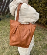 Skórzana torba shopper rudy brąz