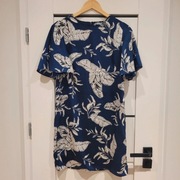 Sukienka koktajlowa prosta granatowa w liście na codzień MANGO S/36/8