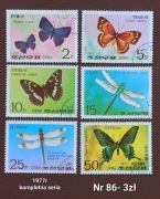 Znaczki fauna:86: motyle, owady- Korea Północna 1977r 