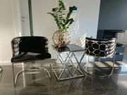 Stoliczek plus dwa fotele welur czarny premium