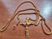 Łańcuszek z krzyżykiem duży, złoty kolor, ładny splot komplet