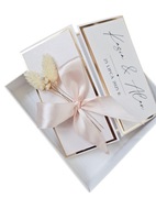 Kartka w pudełku ślub ślubna wesele pudrowy róż różowa suszone kwiaty 