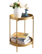 Nowoczesny Stolik Kawowy 2-poziomowy Stolik z Tacą Złoty Retro