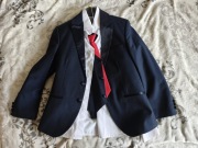 Garnitur chłopięcy granatowy roz. 134 + koszula i krawat