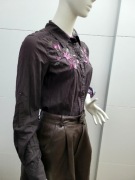 Koszula bawełna haft kwiaty styl country brąz 