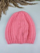 Jasna różowa czapka zimowa damska jasnoróżowa na zimę dzianina H&M