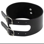 Nowy czarny skórzany naszyjnik typu choker z okrągłym kołnierzem Punk gotyc