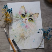 "Mruczenie koloru" - Akwarela ręcznie malowana