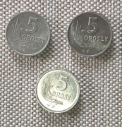 Polska Rzeczpospolita Ludowa 1950 - 1990 , 5 grosz 1968 zestaw 3 sztuki
