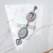 Brelok zawieszka do bukietu ślubnego ze zdjęciem tekstem marynarki ślub