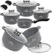 KOMPLET MARMUROWYCH GARNKÓW 9 ELEMENTÓW – 4 GARNKI + 4 POKRYWKI!