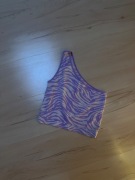 Top Primark na jedno ramie zebra białym i fioletowym Rozmiar S damski