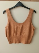 Brązowy camel crop top na ramiączkach a'la sweterkowy XL 42 wiskoza