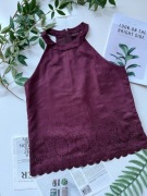 Burgundowy top z koronką imitacja zamszu