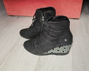 Maciejka czarno-białe botki na koturnie we wzory 39