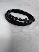 Bransoletka skórzana elegancka męska z krzyżykiem prezent Dzień Ojca