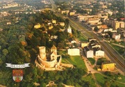 Będzin z lotu ptaka - Zamek - Pocztówka - Herb