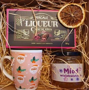 Zestaw  box kosz prezentowy Święta Mikołaj Miód Kubek Czekoladki