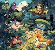 Zestaw 6 oryginalnych kart Pokémon tworzących wspólną grafikę