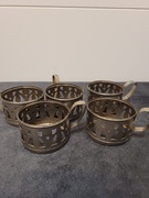 Koszyczki do szklanek PRL metalowe srebrne 