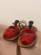 Sandały skórzani boho rzymianki wiązane wokół kostki brązowe