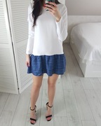 Katrus biała sukienka z falbaną falbanką mini z długim rękawem 36 S