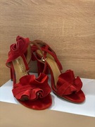 Sandałki na szpilce, zamsz czerwony rozmiar 36