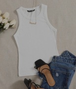 SHEIN EZwear Jednolity dzianinowy tank top rozmiar S biały