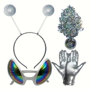 Strój przebranie kostium dziewczęcy chłopięcy Kosmita Obcy srebrny nowy