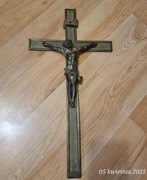 Mosiężny ścienny krzyż krucyfiks JEZUS pasyjka. Wysokość 48cm