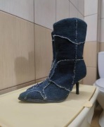 Buty damskie 37  botki granatowe niebieskie na obcasie obcas damski rozsuwa