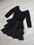 czarna sukienka studniówka wesele koronka balowa 36 S