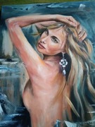 Wyjątkowy bardzo zmysłowy kobiecy olejny akt