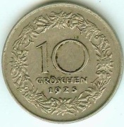 AUSTRIA 10 GROSCHEN 1925- piękny stan 