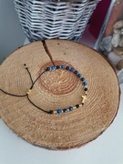 Bransoletka na nici jedwab różaniec krzyżyk lapis lazuli turmalin srebro