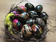 Czarne pisanki drewno vintage PRL Wielkanoc tanio